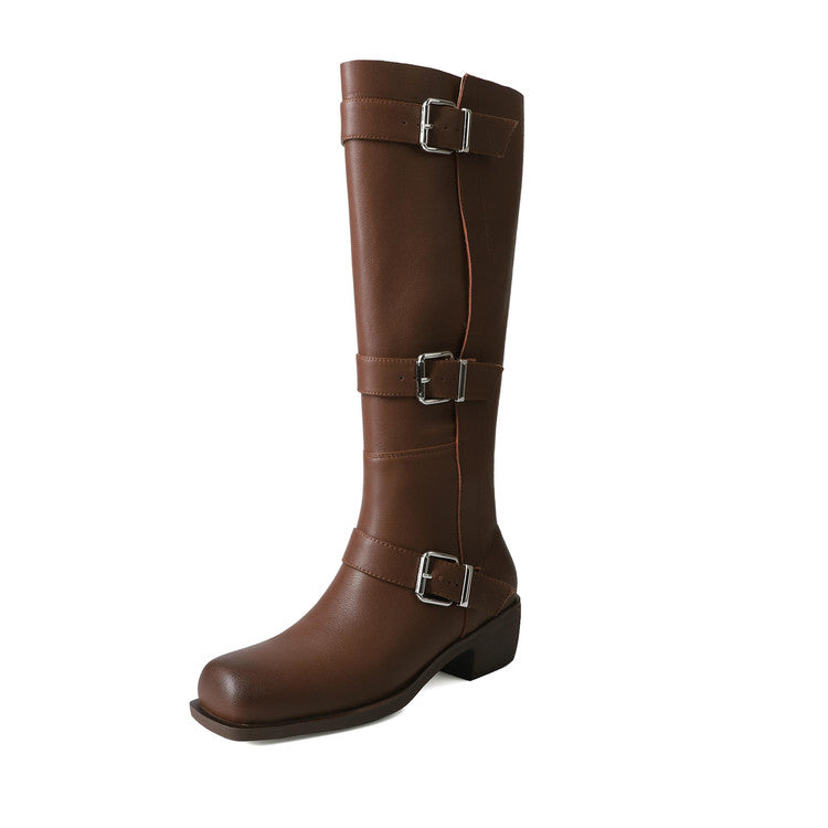 Karin Luna In Stock In Stock European and American Style Square Toe Thick Sole Belt Buckle Long Boots
