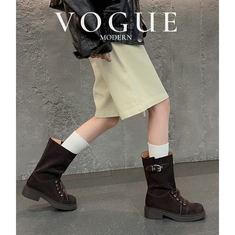 Karin Luna Bestseller Large Tube Thick Sole Martin Boots with Belt Buckle