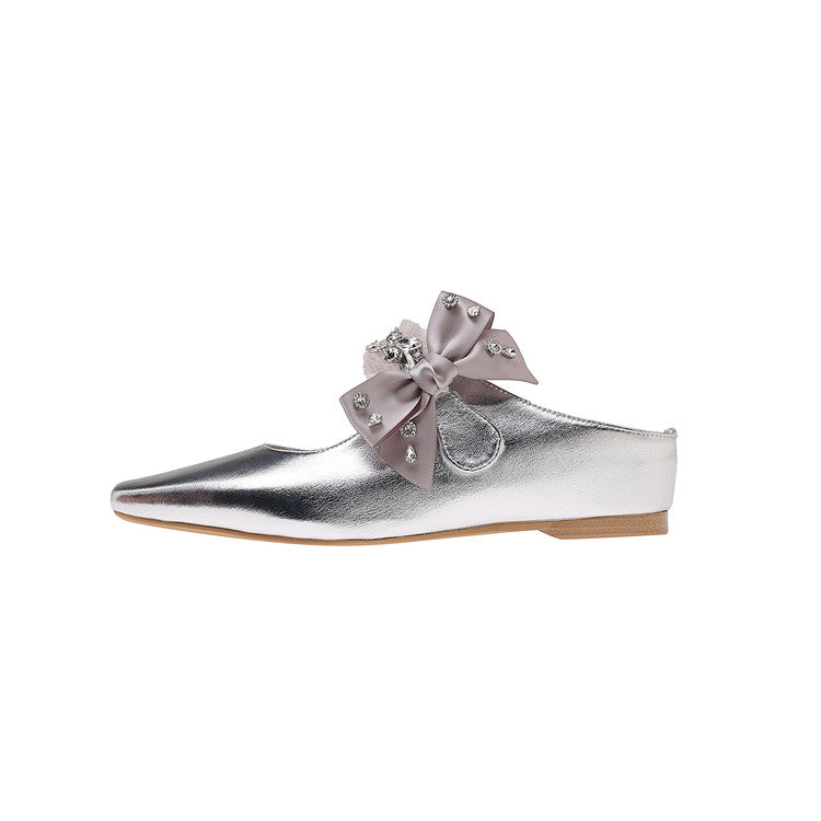Karin Luna Handmade One-Strap Rhinestone Ribbon Square-Toe Mules