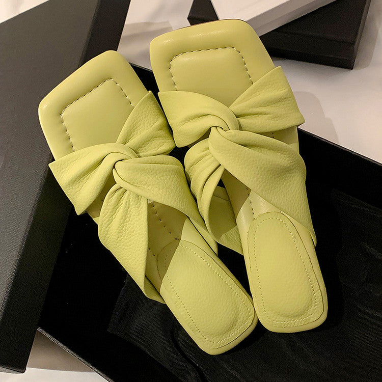 Karin Luna In Stock In Stock  Comfortable Cross Strap  Airy High Heel Square Toe Slippers
