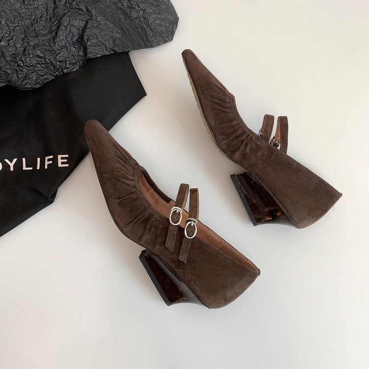 Karin Luna Full Leather Inside and Out Popular Element Amber Heel Elegant French Style Single Shoes