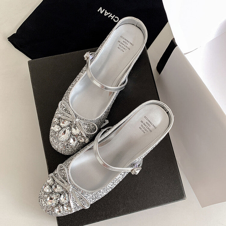 Karin Luna In Stock In Stock  Rhinestone One-Strap Round-Toe Slip-On Height-Increasing Soft Slippers