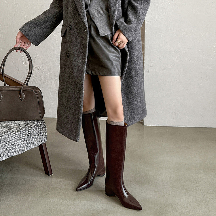 Karin Luna Minimalist Style High Tube Pointed Toe Hidden Heel Boots