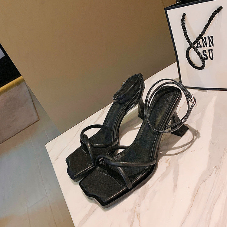 Karin Luna Classic Style  In stock  Basic Versatile Cross Strap High Heel Sandals
