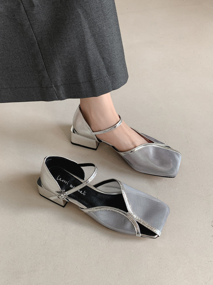 Karin Luna In Stock In Stock  Internet Celebrity Style Square Toe Mesh Chunky Heel Sandals