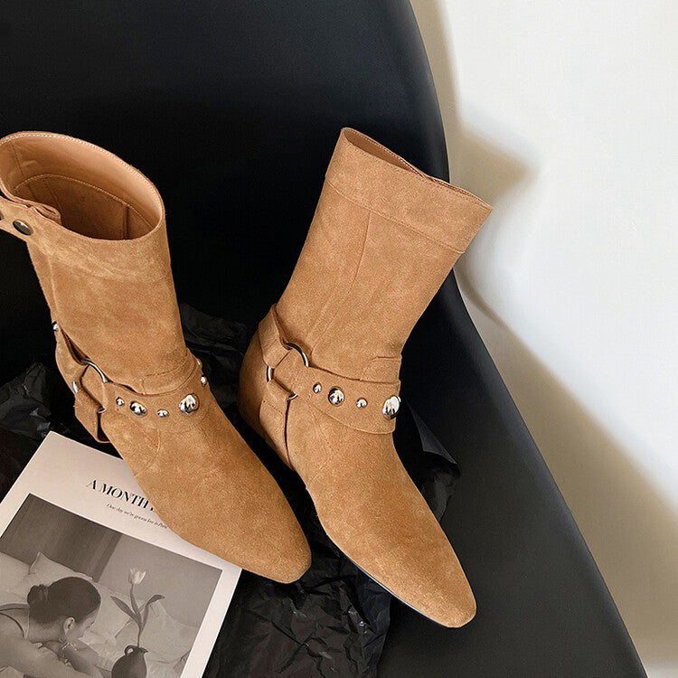 Karin Luna has prepared stock  Hot-Selling Retro Pointed Toe Wedge Metal Buckle High Tube Western Boots