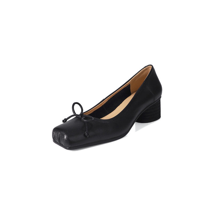 Karin Luna In Stock In Stock ~Full leather inside and out Pig Nose Bow Retro Thick Heel Mary Jane Shoes