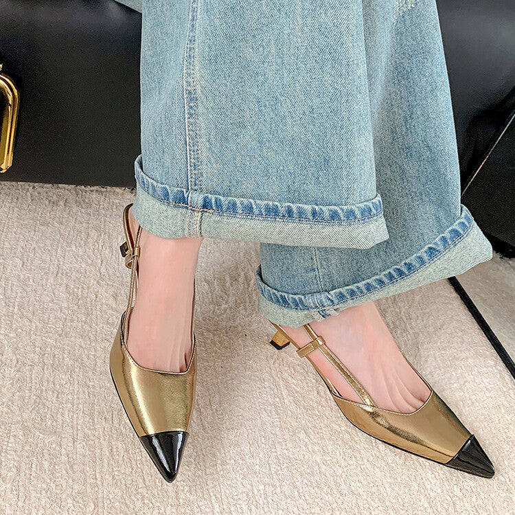 Karin Luna In Stock 24New Year's stock is now available Color Block Pointed Toe Full Leather Sandals
