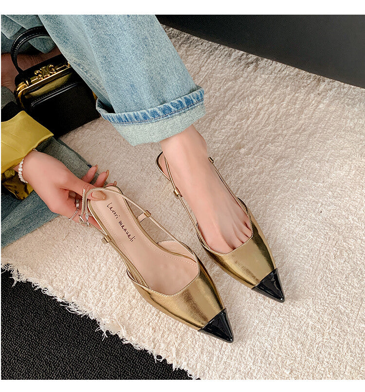 Karin Luna In Stock 24New Year's stock is now available Color Block Pointed Toe Full Leather Sandals