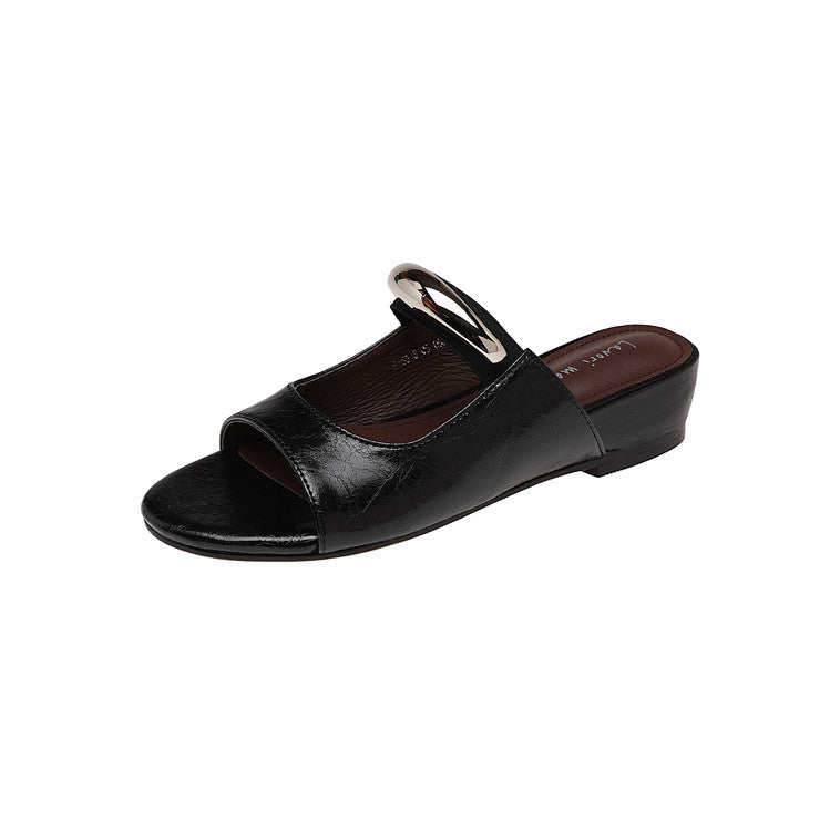 Karin Luna In Stock Spot Goods  Metal Buckle Round Toe Strap Slippers