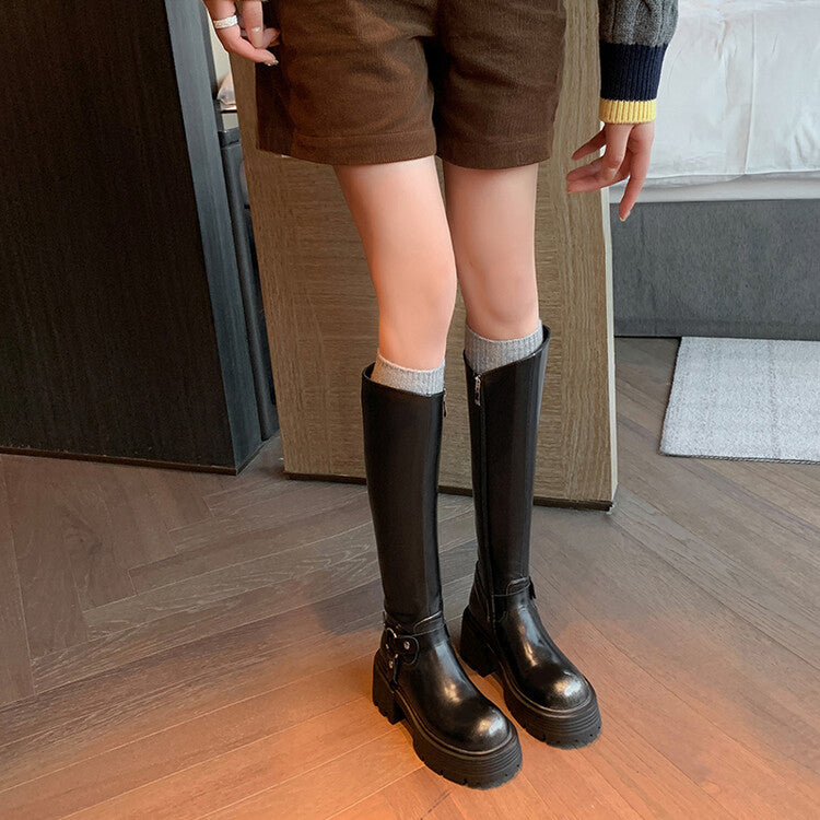 Karin Luna In Stock In Stock Slimming Diagonal Cut Tube Top  Best-selling in stock Retro Metal Buckle Thick-Soled Long Boots