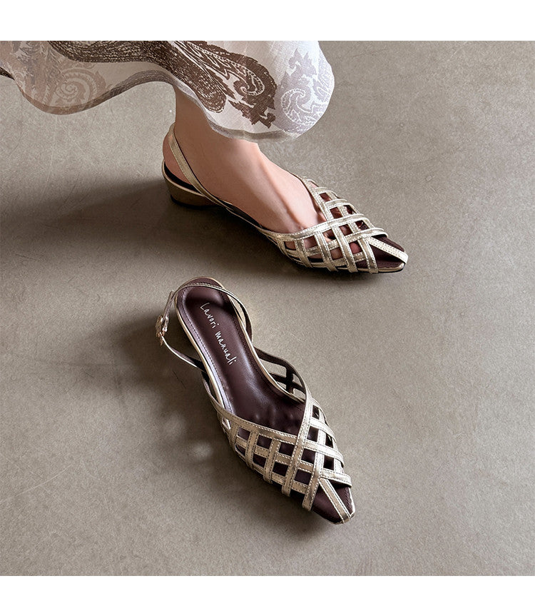 Karin Luna Braided Style ~Cross-woven Pointed Toe Closed-toe Sandals