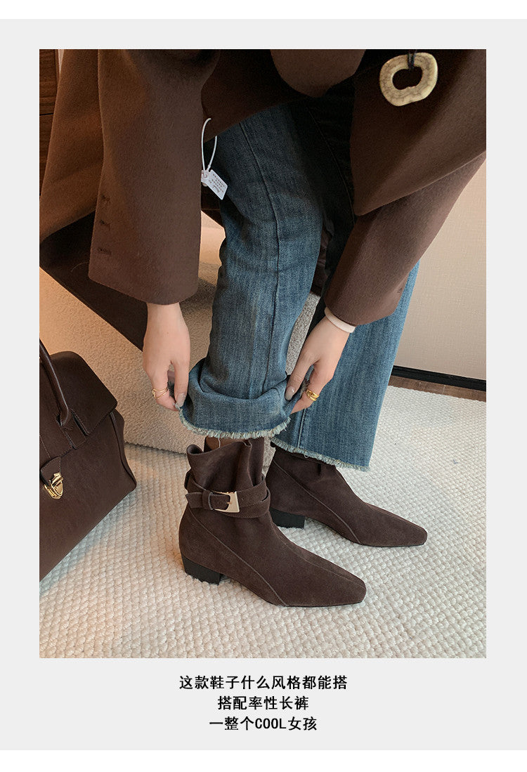 Karin Luna In Stock In Stock Hot-Selling Basic Old Money Style Retro Belt Buckle Short Boots