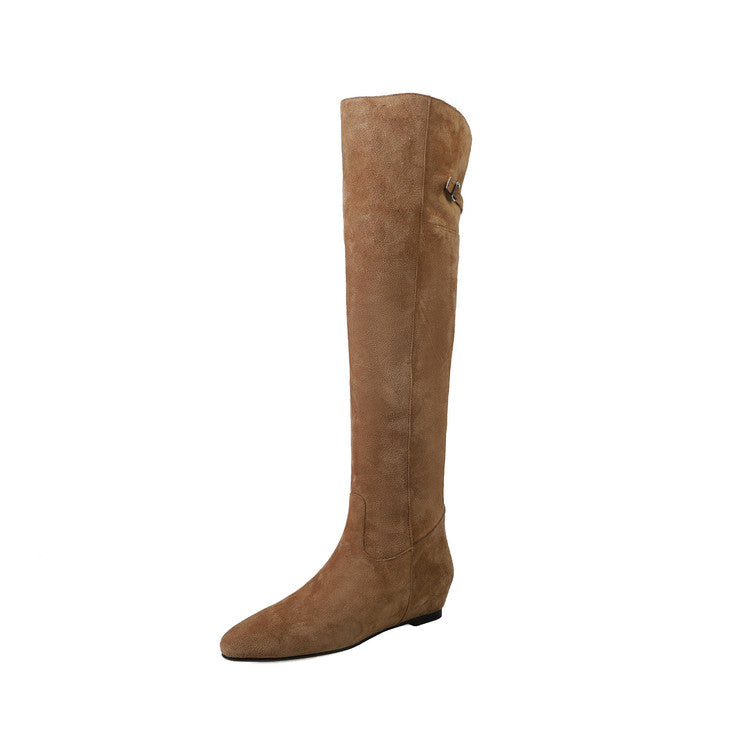 Karin Luna In Stock Spot Goods Vintage Cowhide Leather Two-Way Wear Pointed Toe Height-Increasing Long Boots