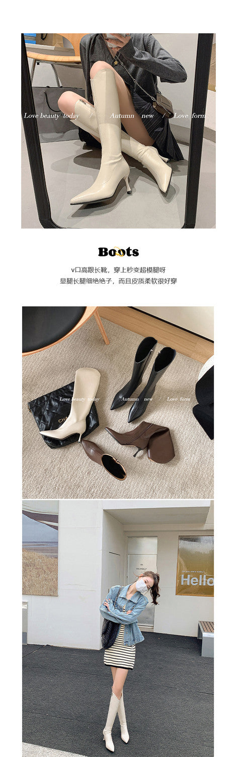Karin Luna Elegant Style v Pointed Toe Stiletto Long Boots