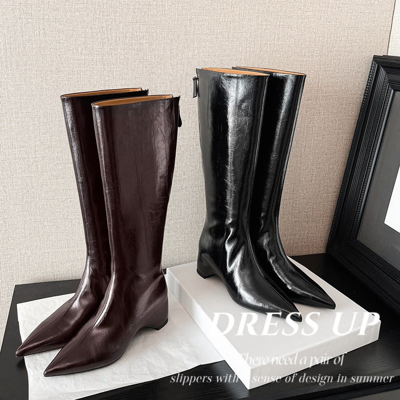 Karin Luna Elegant Style Pointed Toe Internal Height Increase Long Boots