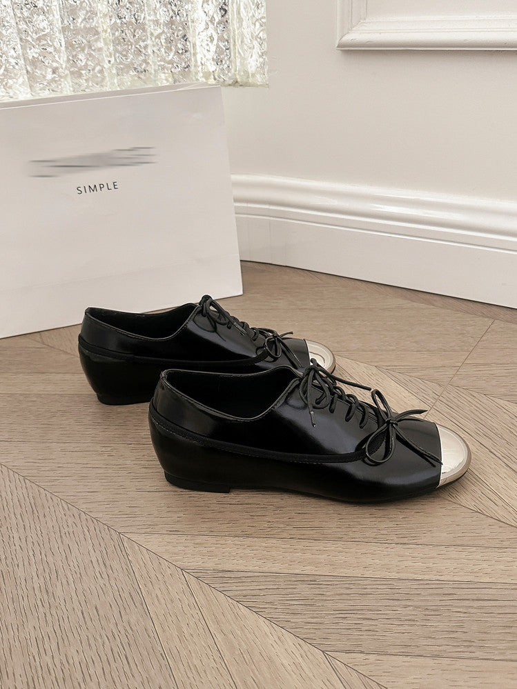 Karin Luna In Stock Spot Goods  Casual Lace-Up Metal Toe Bow Deep Mouth Single Shoes