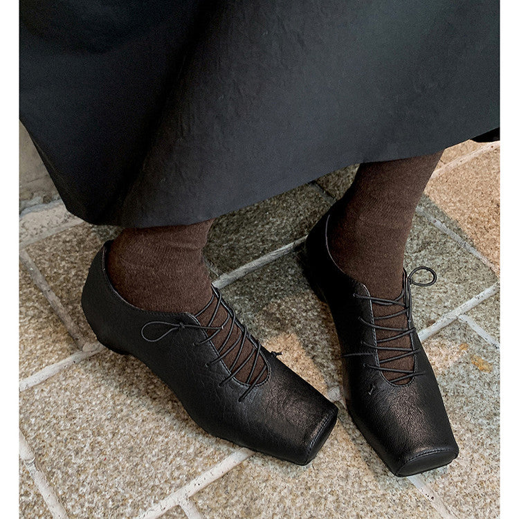Karin Luna In Stock Spot Goods Elephant Pattern Series~Square-Toed Old Money Style Internal Height-Increasing Flats