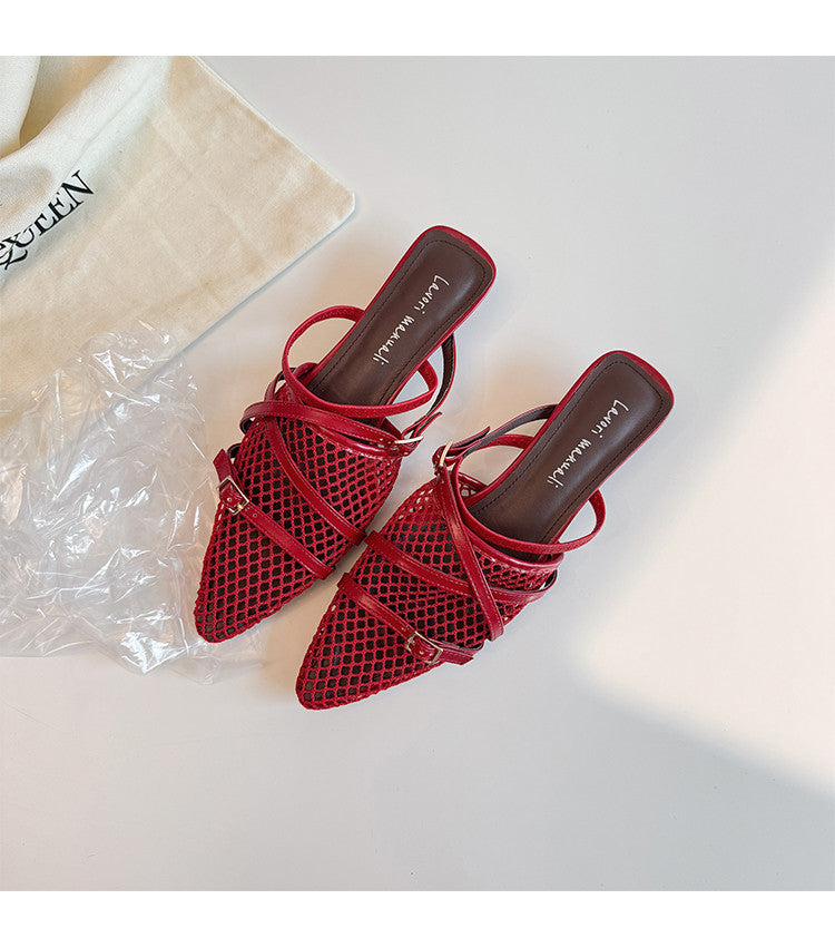 Karin Luna In Stock  Spot Goods  Mesh Series Elegant Closed-Toe Belt Buckle Slippers
