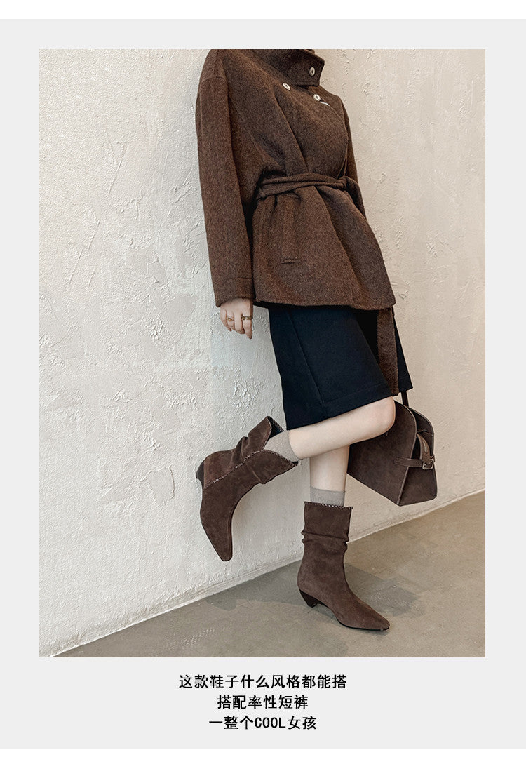 Karin Luna Small Square Toe Retro Ruched Pile Short Boots