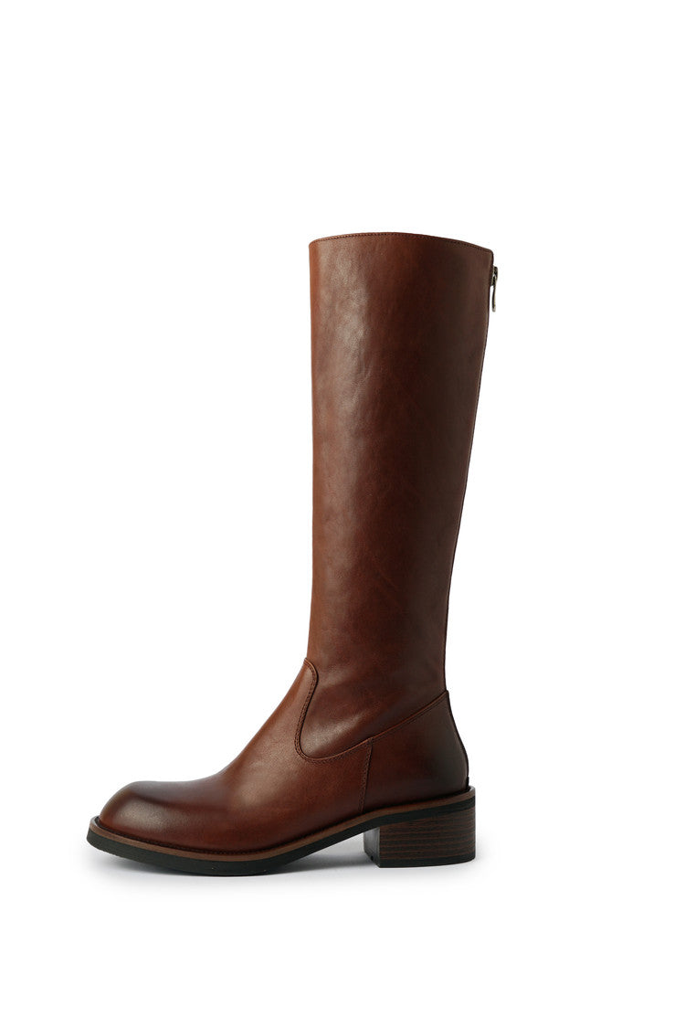 Karin Luna Basic Versatile Style Round Toe Chunky Heel Long Boots
