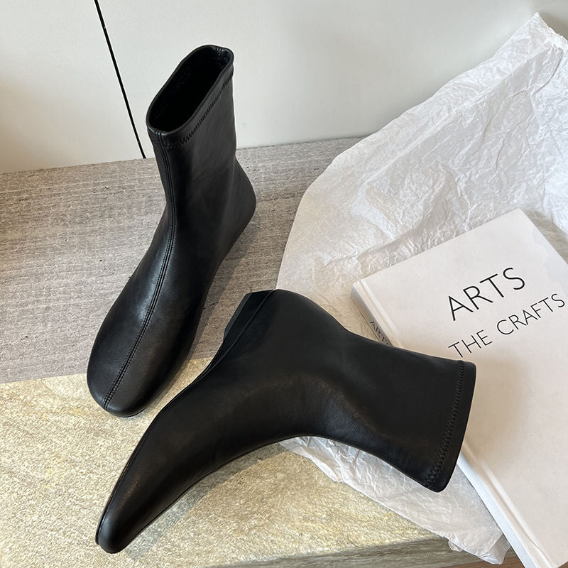 Karin Luna In Stock Spot Goods Round Toe Basic Stretch Slim Short Boots