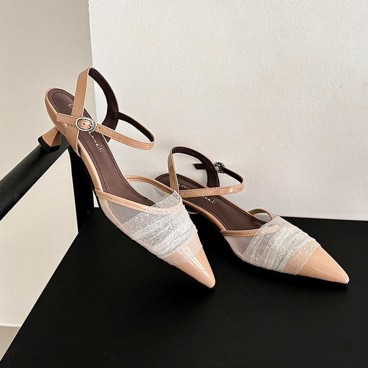 Karin Luna In Stock Spot Goods  Elegant Mesh Pointed Toe Sandals