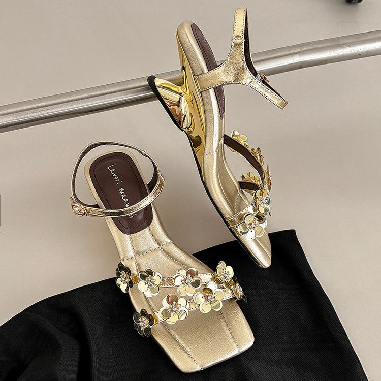 Karin Luna In Stock Spot Goods All the Best Square-Toed Sequin Flower Sandals