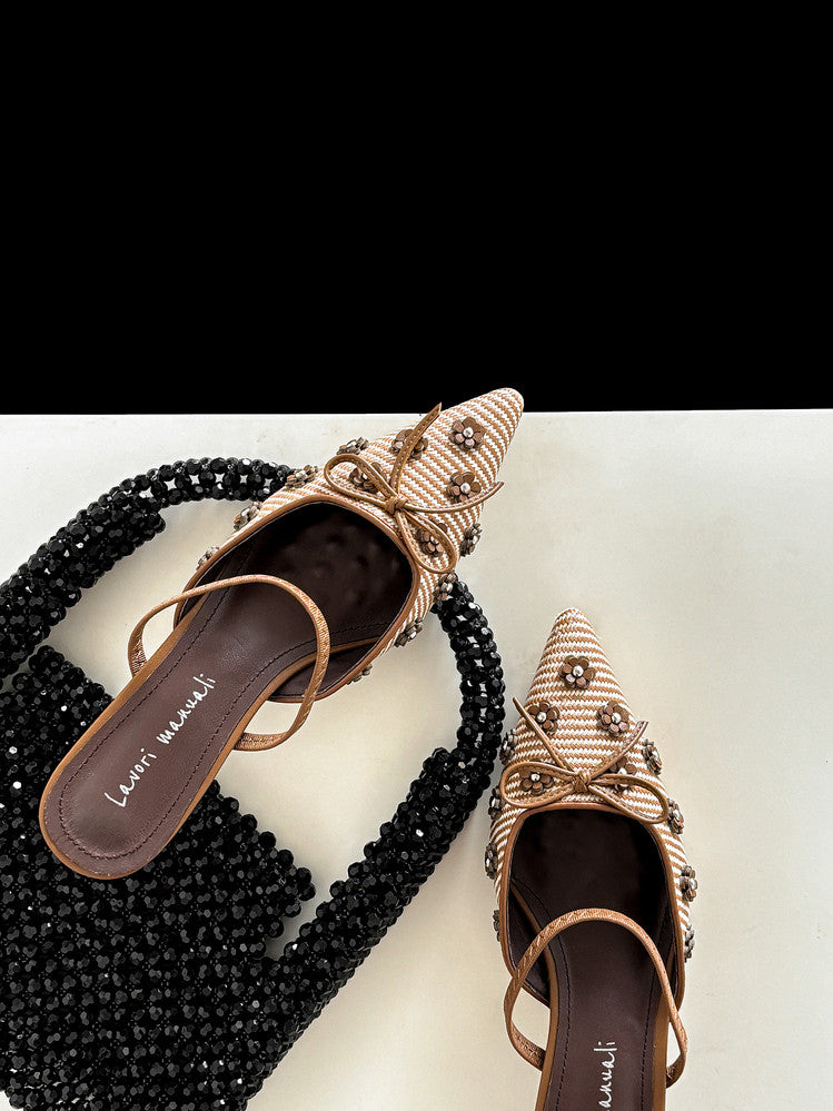Karin Luna In Stock Spot Goods  Elegant Floral Pointed Toe Rhinestone Slippers