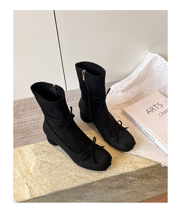 Karin Luna In Stock Spot Goods Hot-Selling Sweet Standard Bow Round-Toe Slim Short Boots