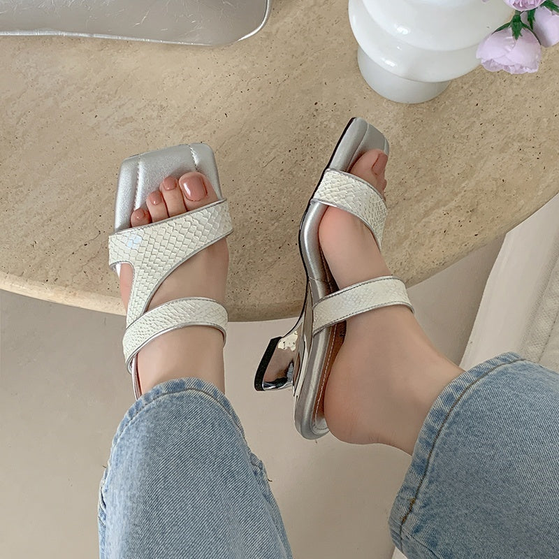 Karin Luna Fish Skin Series~Minimalist Square Toe Popular Irregular Heel Slippers