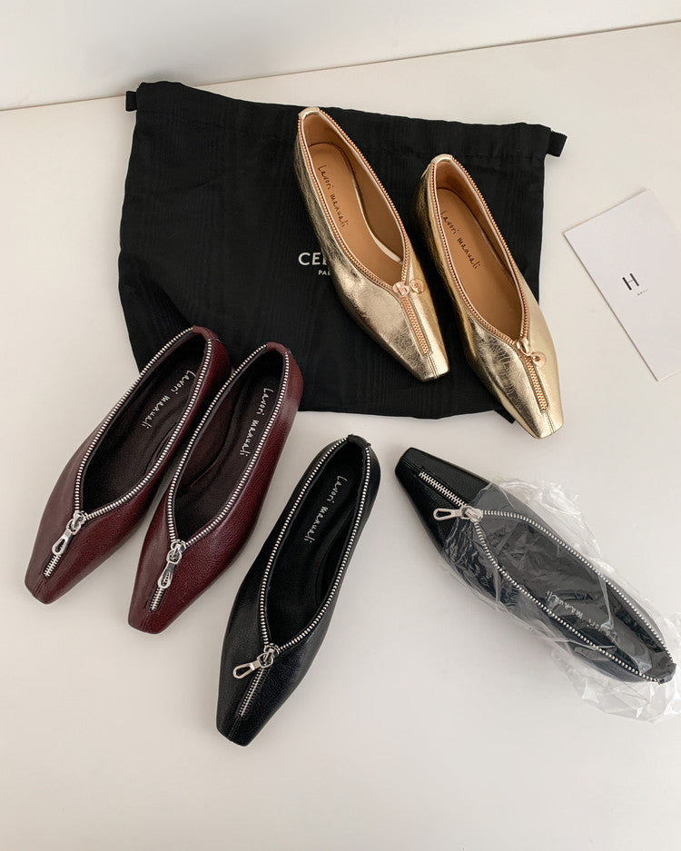 Karin Luna In Stock In Stock ~Basic Versatile Light Luxury Zipper Small Square Toe Flats