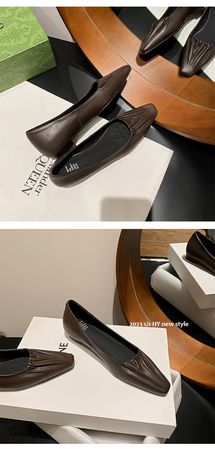 Karin Luna fell in love at first sight~ Spot Goods  Spot Goods Vintage Wrinkled Hollow Soft Sheepskin Elegant Versatile Single Shoes