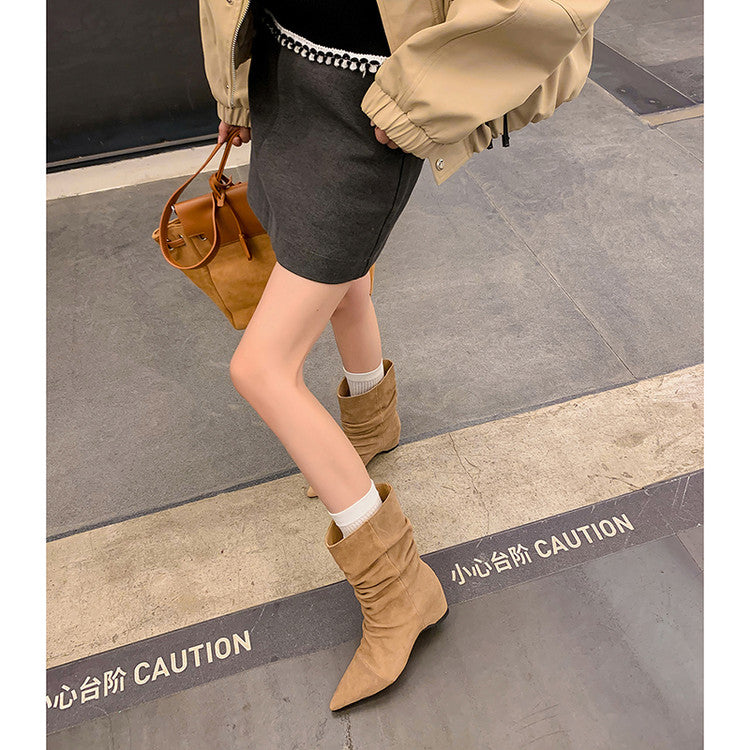 Karin Luna Data Hot-Selling Pointed Toe Slouchy Matte Western Short Boots