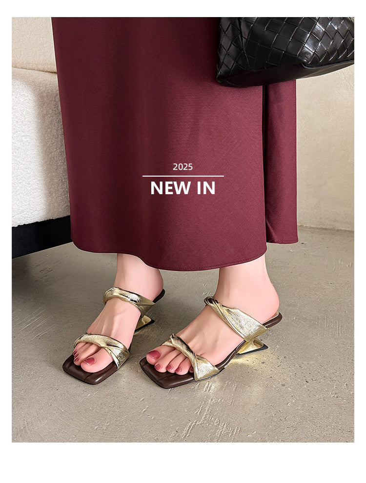 Karin Luna In Stock  Spot Goods   Square Toe One-Strap Irregular Heel Slippers