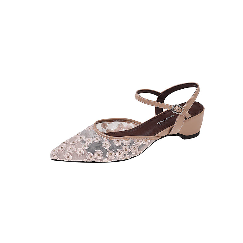Karin Luna In Stock Spot Goods Embroidered Daisy Sheepskin Mesh Elegant Closed-Toe Slippers