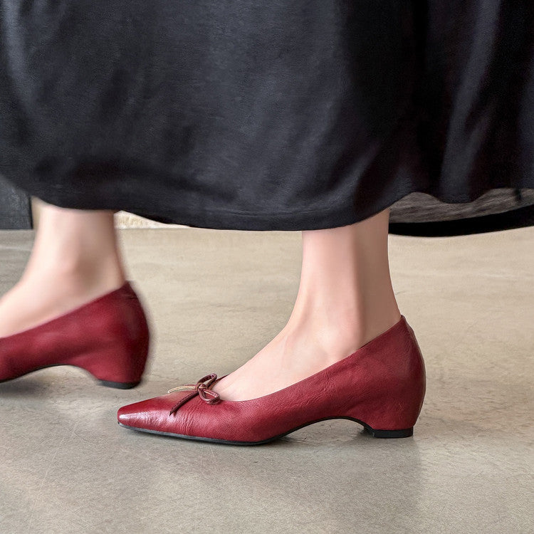 Karin Luna Full Layer Inside and Out~Basic Versatile Small Square Toe Butterfly Knot Irregular Heel Single Shoes