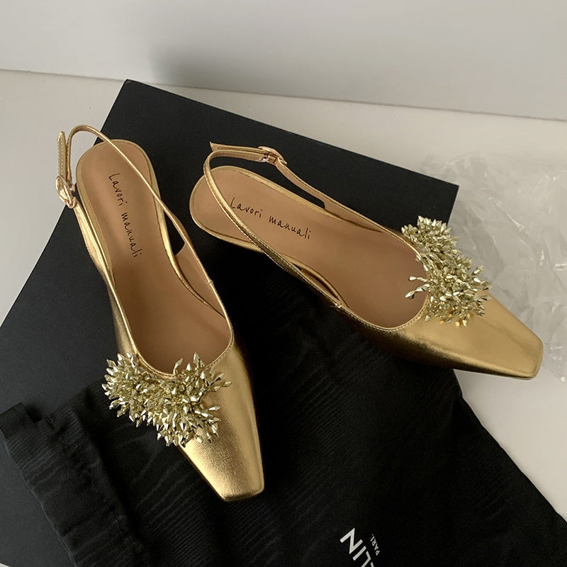 Karin Luna Brilliant Fireworks~Elegant Square-Toed Closed-Toe Chunky Heel Sandals