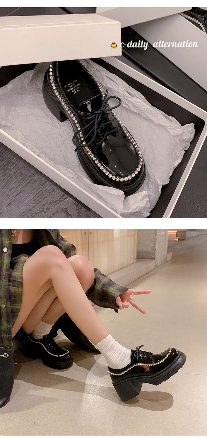 Karin Luna In Stock In Stock  Rhinestone Shoe Edge Trim Lace-up Thick Sole Loafers Best-selling in stock