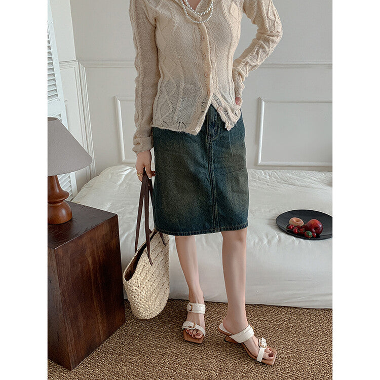 Karin Luna Hot-Selling In Stock  Retro Wedge Belt Square Toe Irregular Heel