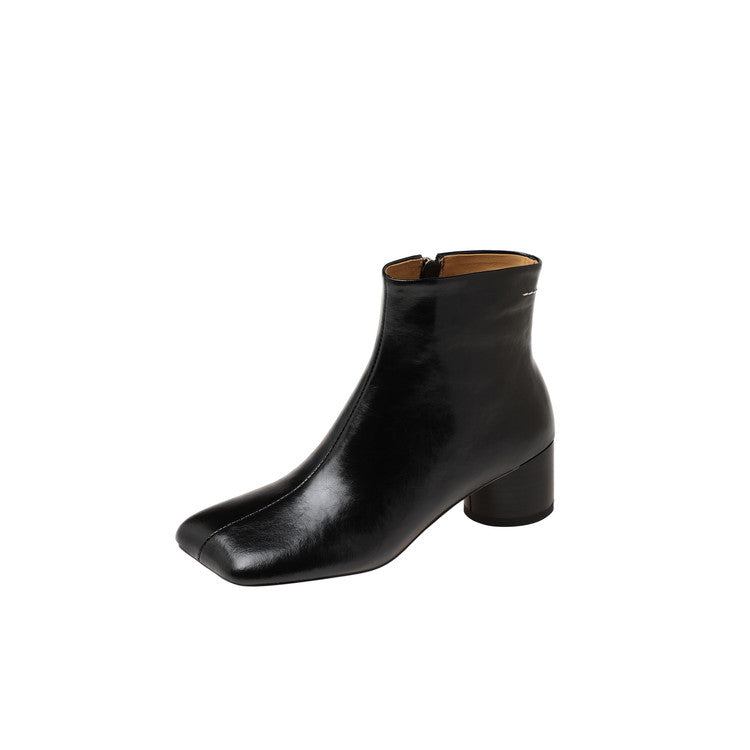 Karin Luna French Style Square Toe Chunky Heel Ankle Boots