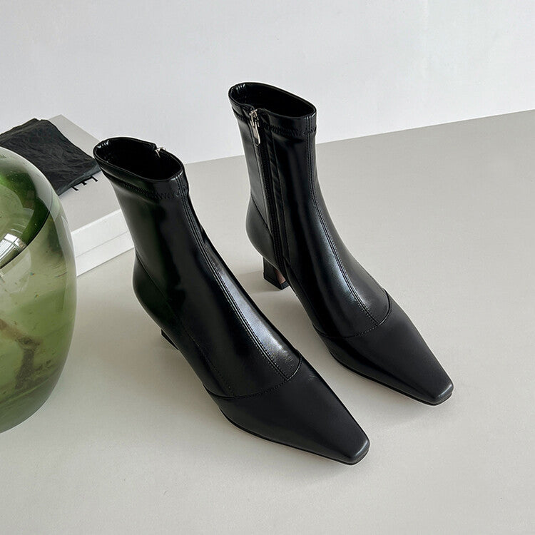 Karin Luna Elegant Small Square Toe Chunky Heel Slim Boots