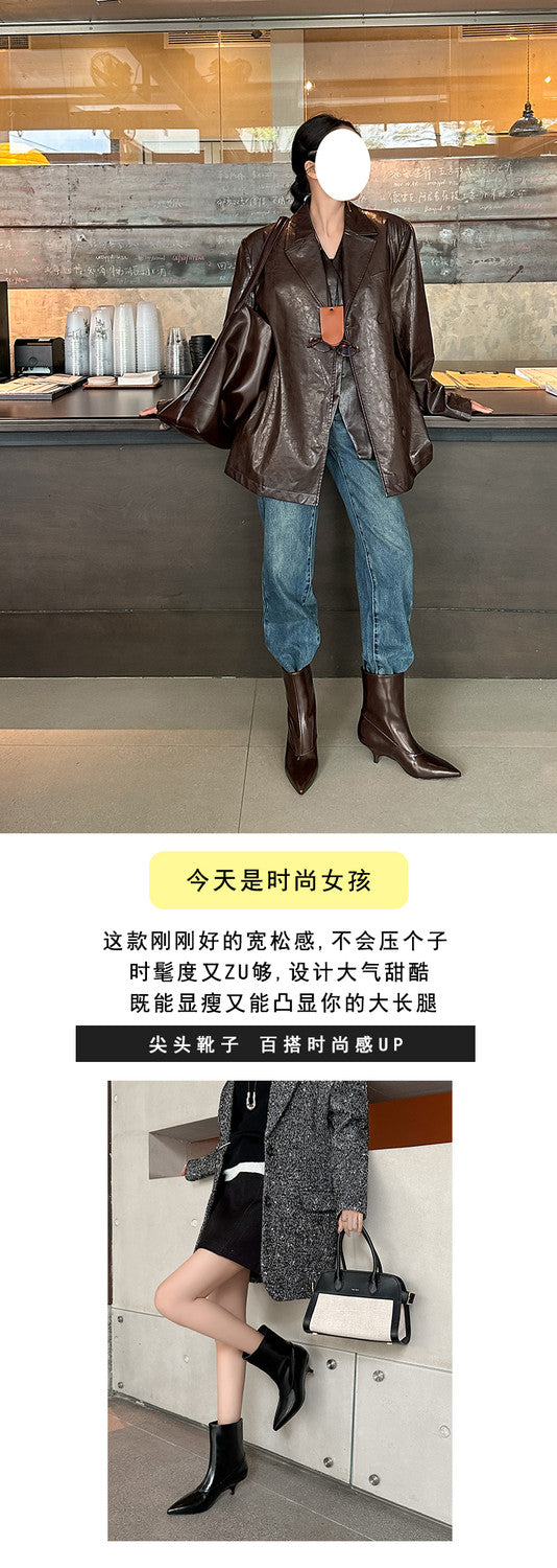 Karin Luna In Stock  Spot Goods Elegant kitten heel pointed toe trendy ankle boots