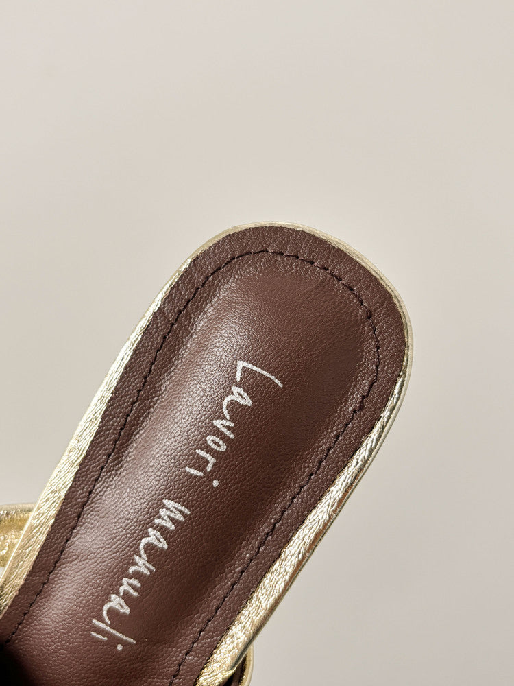 Karin Luna In Stock  Spot Goods Small Square Toe Wrinkled Chunky Heel Closed-Toe Sandals