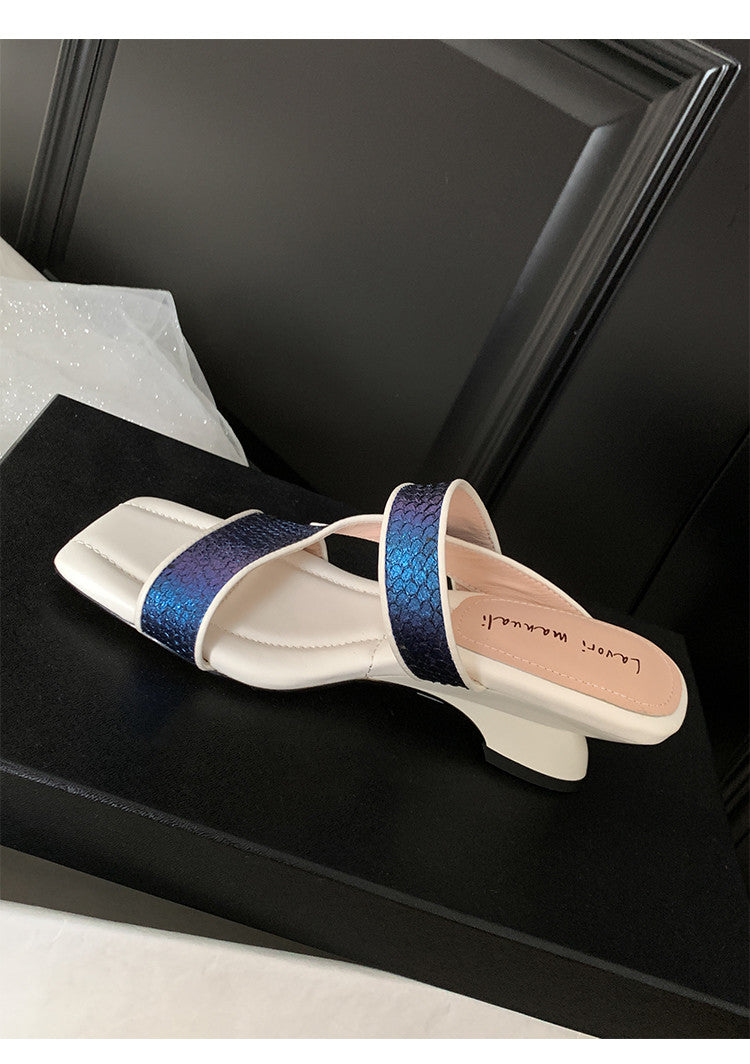 Karin Luna Fish Skin Series~Minimalist Square Toe Popular Irregular Heel Slippers