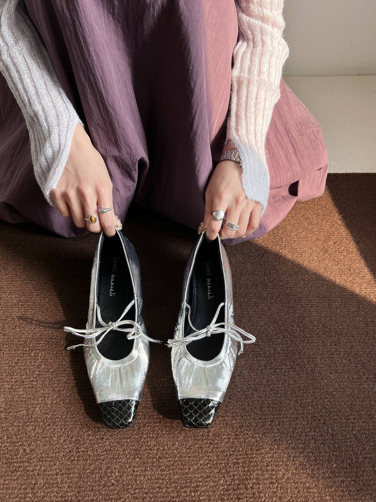 Karin Luna In Stock Spot Goods  Retro Sweet Bowknot Granny Wrinkled Single Shoes
