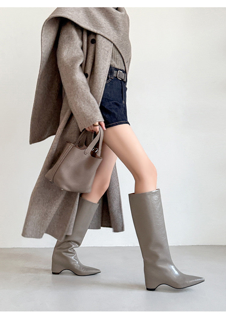Karin Luna Minimalist Style High Tube Pointed Toe Hidden Heel Boots