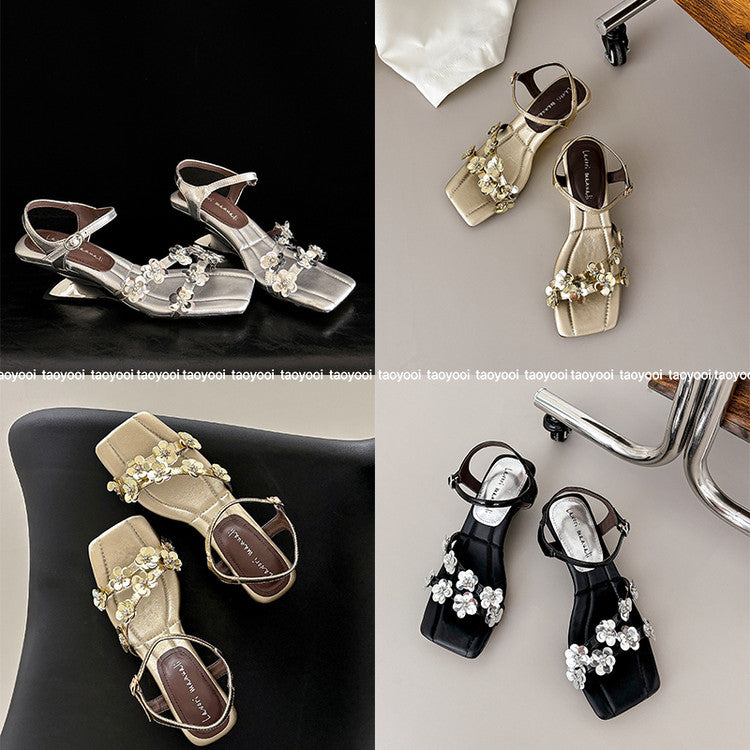 Karin Luna In Stock Spot Goods All the Best Square-Toed Sequin Flower Sandals