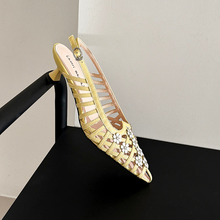 Karin Luna In Stock Spot Goods  Purely Handmade Flowers High-end Hollow Out Sandals