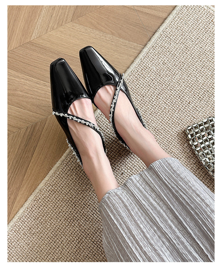 Karin Luna In Stock In Stock  Fresh Summer Vibes  Rhinestone Small Square Toe Elegant Closed-Toe Sandals